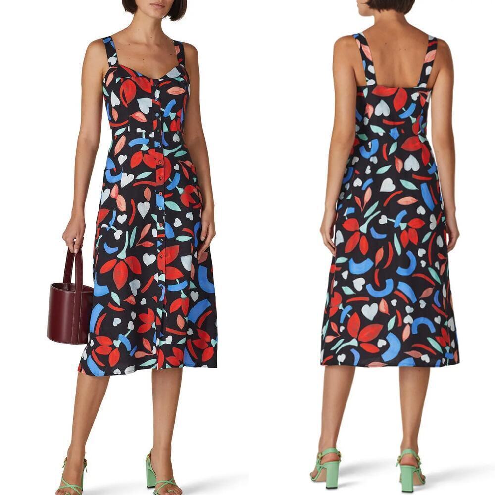 Hunter Bell Anderson Black Floral Linen Dress - Size 4